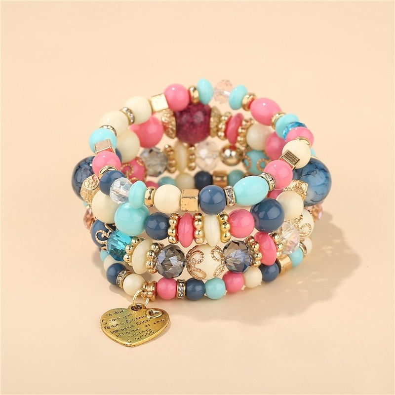 Crystal Heart Beaded Multilayer Bracelet