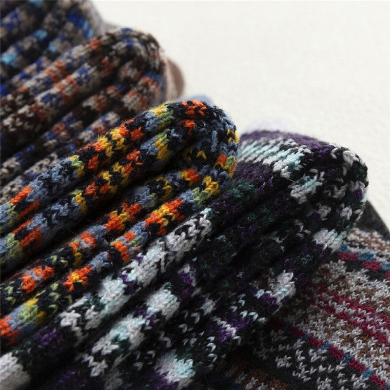 Casual Breathable Print Striped Wool Sock(A Set Of Five Pairs)