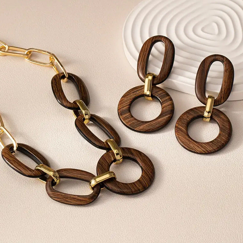 Simple Matte Retro Original Temperament Advanced Atmosphere Simple Versatile Earring Necklace Set