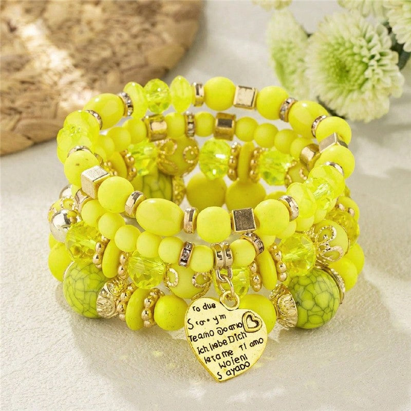 Crystal Heart Beaded Multilayer Bracelet