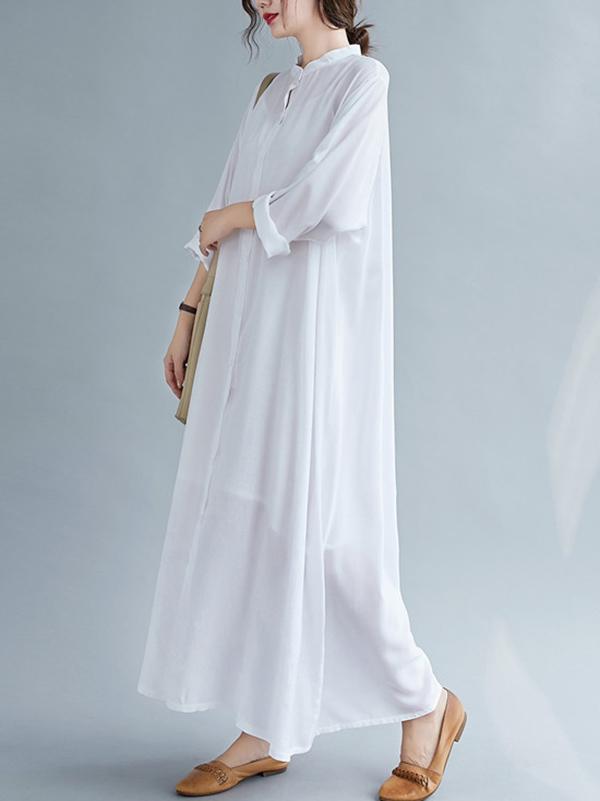 Meselling99 Original Solid Round-Neck Shirts Dress-Maxi Dress-Free Shipping at meselling99