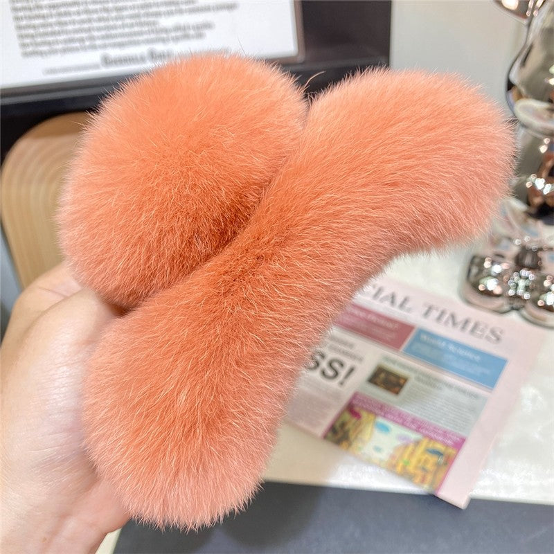 Cute Otter Rabbit Fur Large Claw Clip
