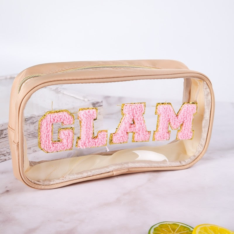 Waterproof PVC Clear Letter Embroidery Makeup Bag