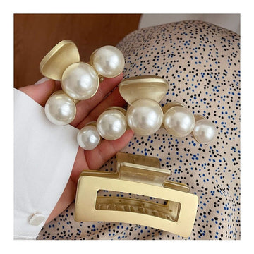 Vintage Metallic Pearl Hair Claw Clip