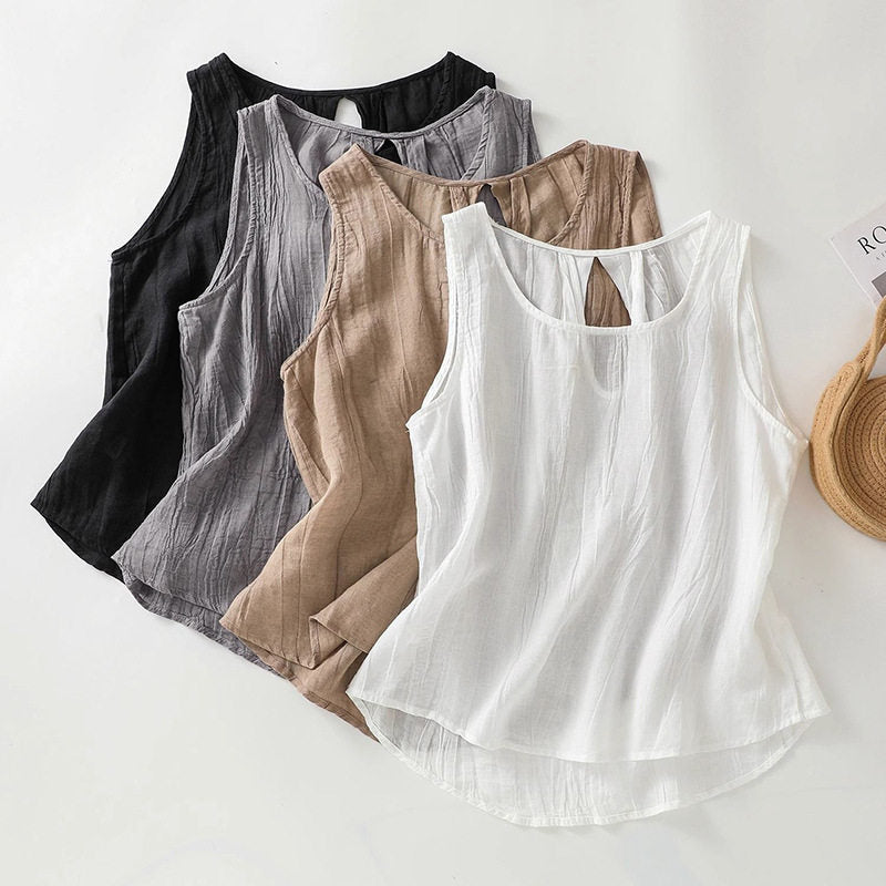 Solid Color Loose Backless Sleeveless Top