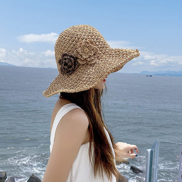 Floral Wide Brim Sun Hat With Double Band