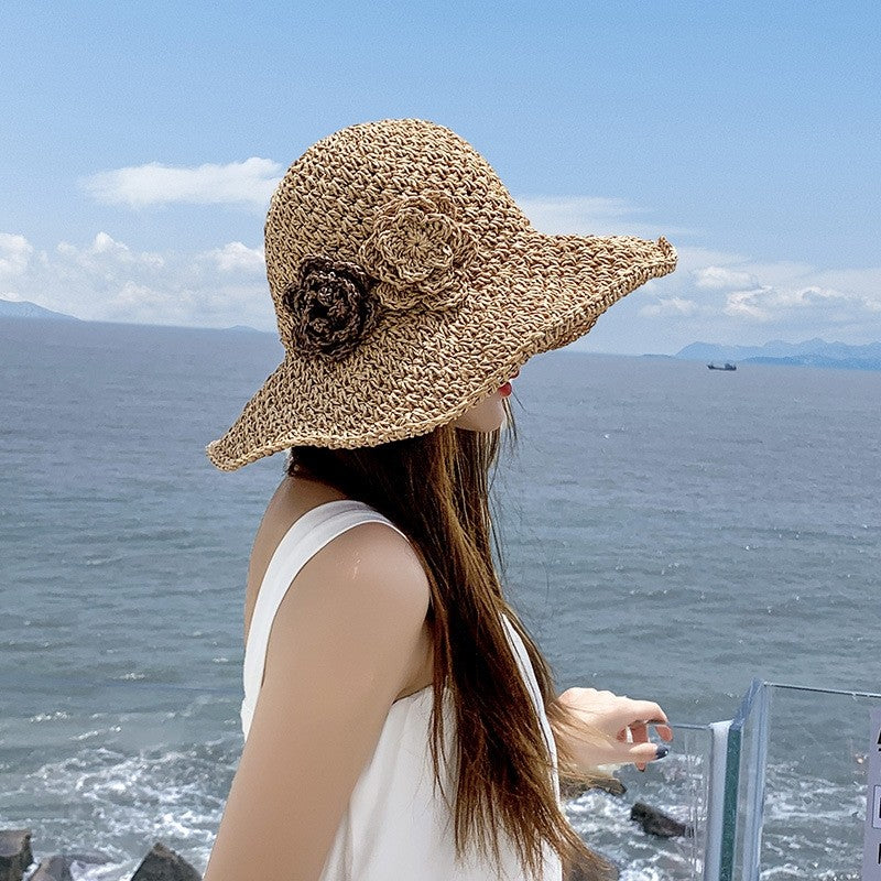 Floral Wide Brim Sun Hat With Double Band
