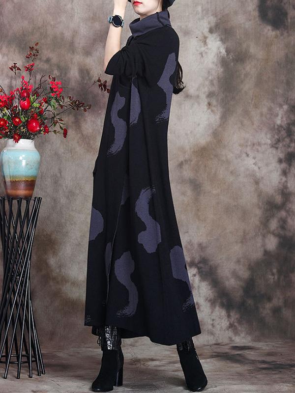 Simple Split-Joint High-Neck Knitting Dress-Midi Dress-Free Shipping at meselling99