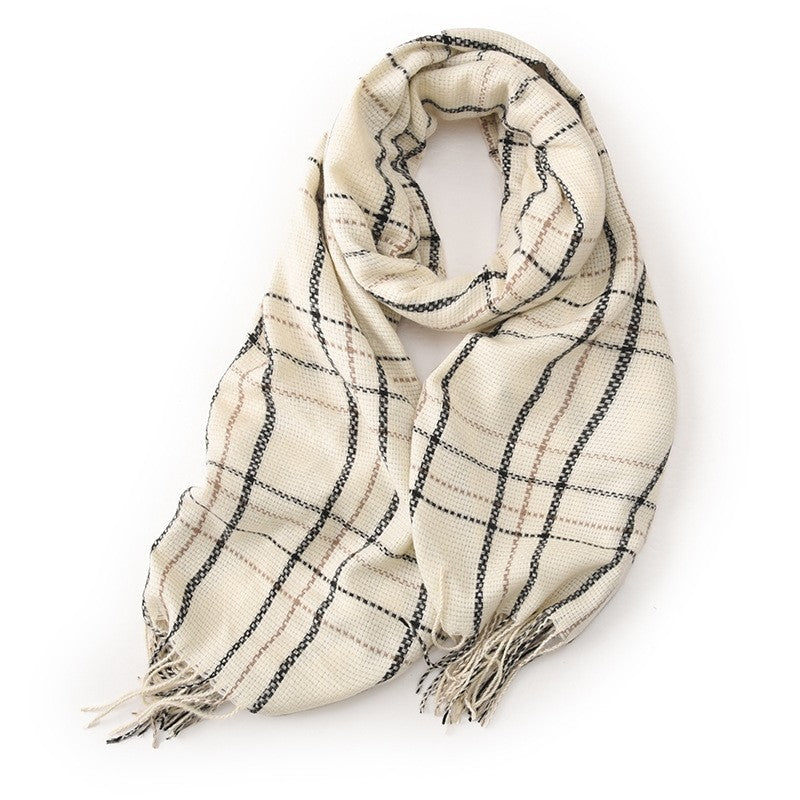 Contrast Color Plaid Tassel Thickened Dourble-Side Warm Shawl Scarf