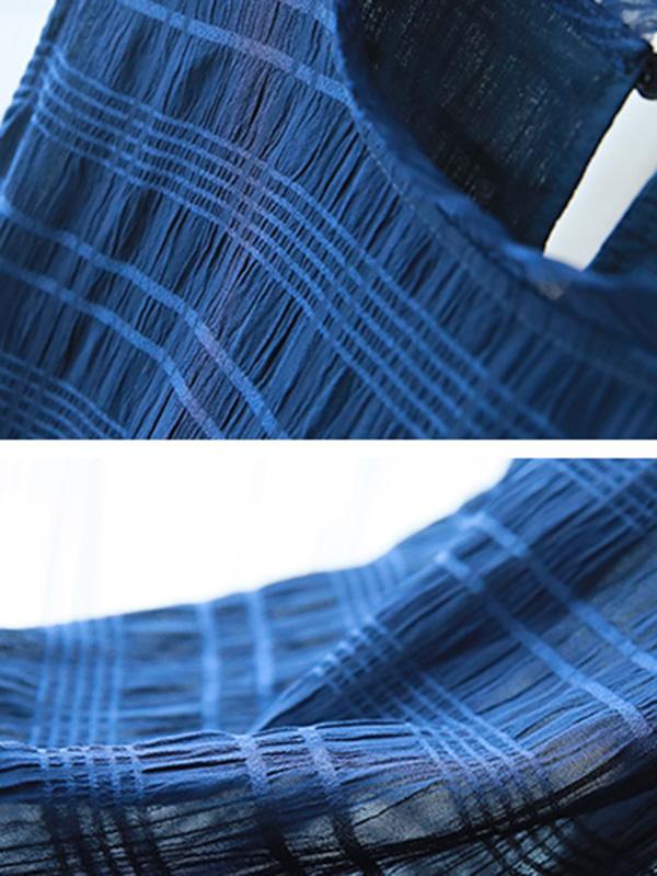 Meselling99 Original Solid Plaid Sleeveless Dress-Maxi Dress-BLUE-FREE SIZE-Free Shipping at meselling99