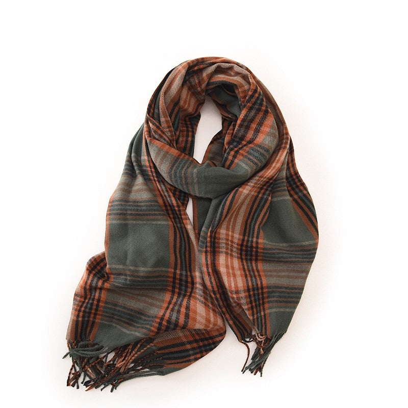 Contrast Color Plaid Tasseled Imitation Cashmere Soft Scarf