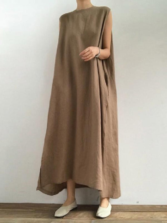 Meselling99 Simple Loose Split-side Sleeveless Long Dress-Maxi Dress-COFFEE-FREE SIZE-Free Shipping at meselling99