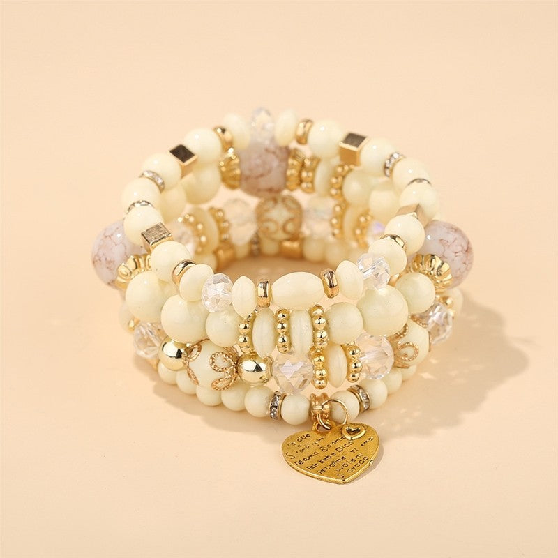 Crystal Heart Beaded Multilayer Bracelet