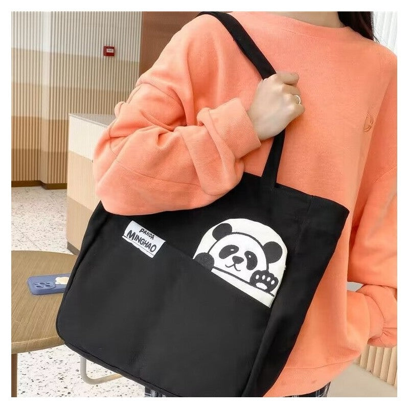 Large Capacity Canvas Shoulder Bag With Cute Cartoon Print