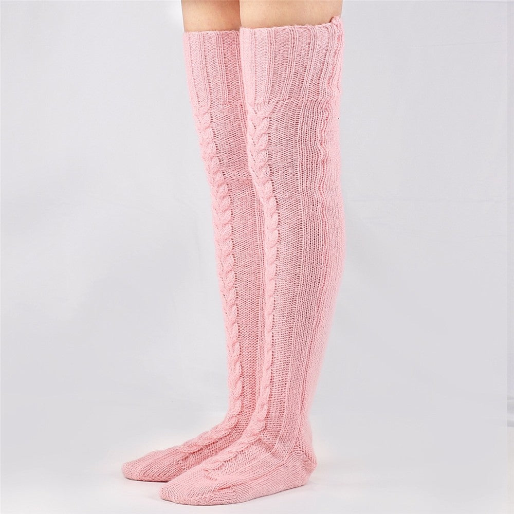 Solid Color Knitted Thigh High Stockings Socks