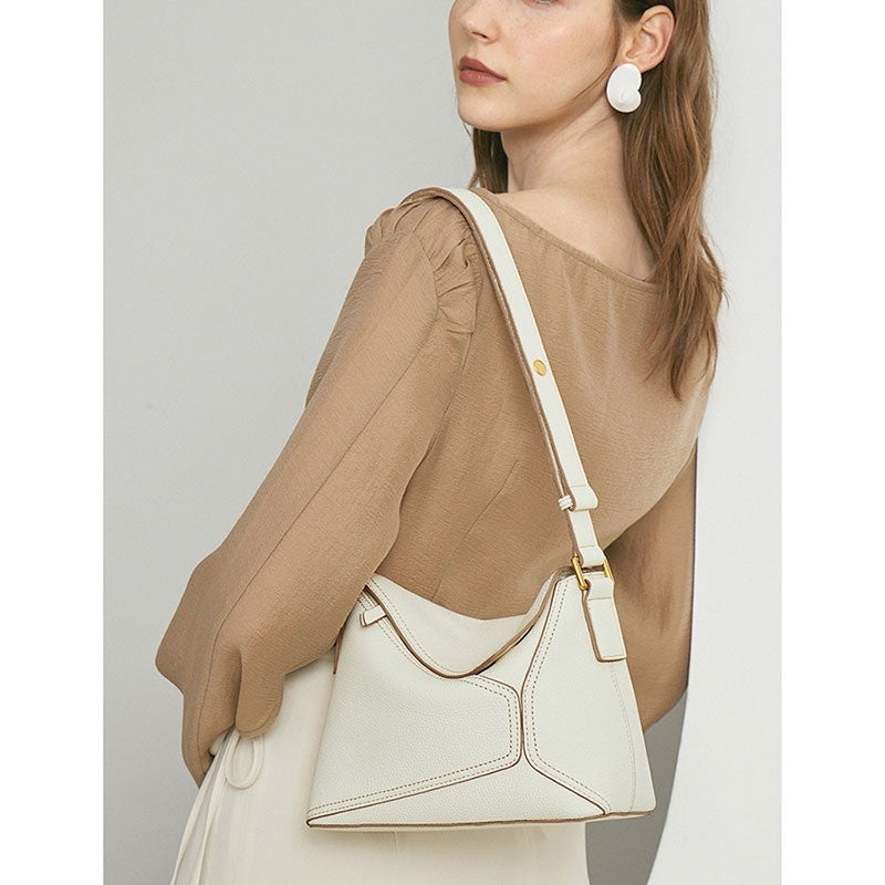 Genuine Leather Geometric Shoulder Bag