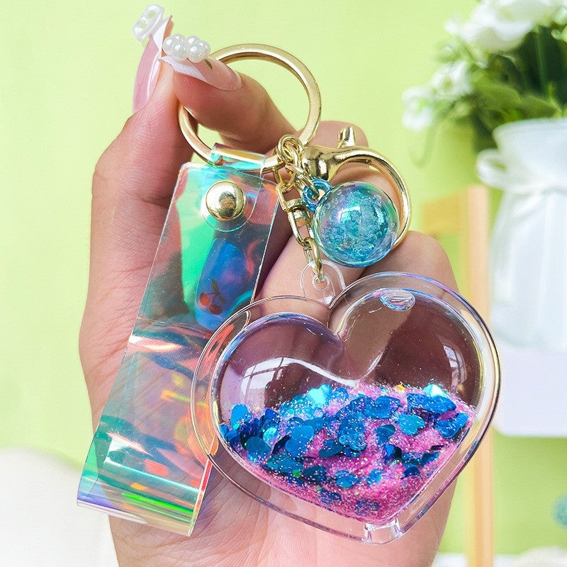 Creative Heart Keychain Pendant With Oil Flowing Sand