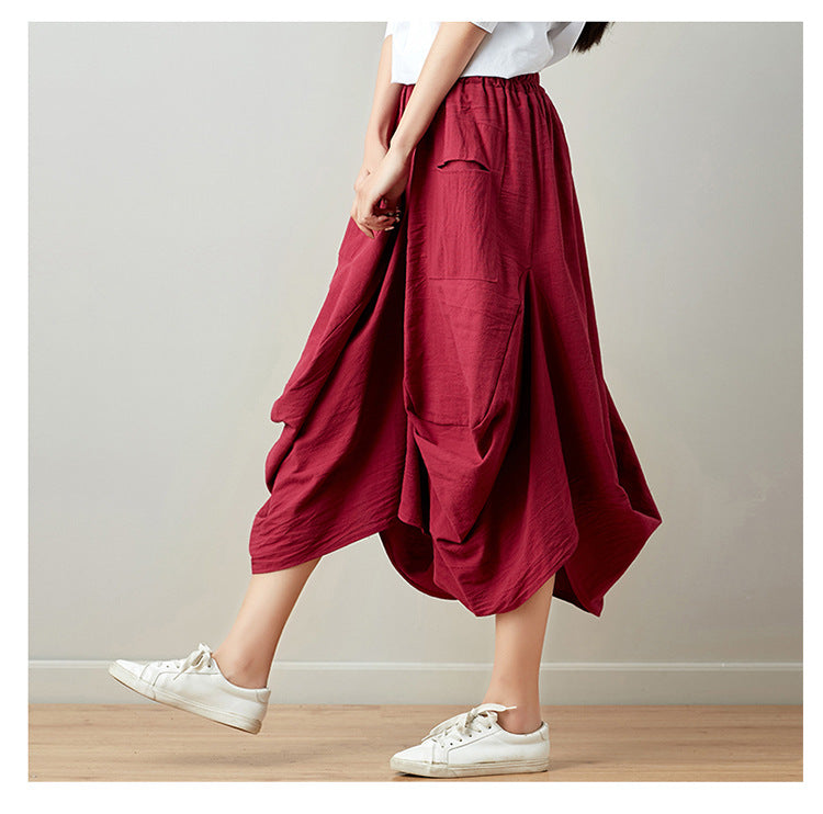 Causal Elastic Waist Linen Plus Sizes Skirts