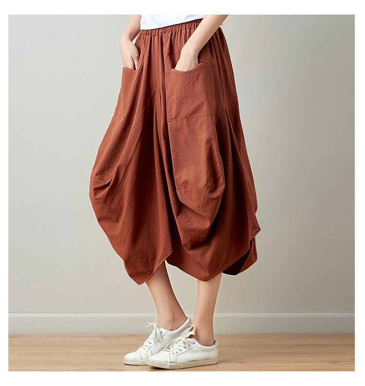 Causal Elastic Waist Linen Plus Sizes Skirts