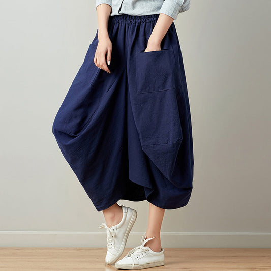 Causal Elastic Waist Linen Plus Sizes Skirts