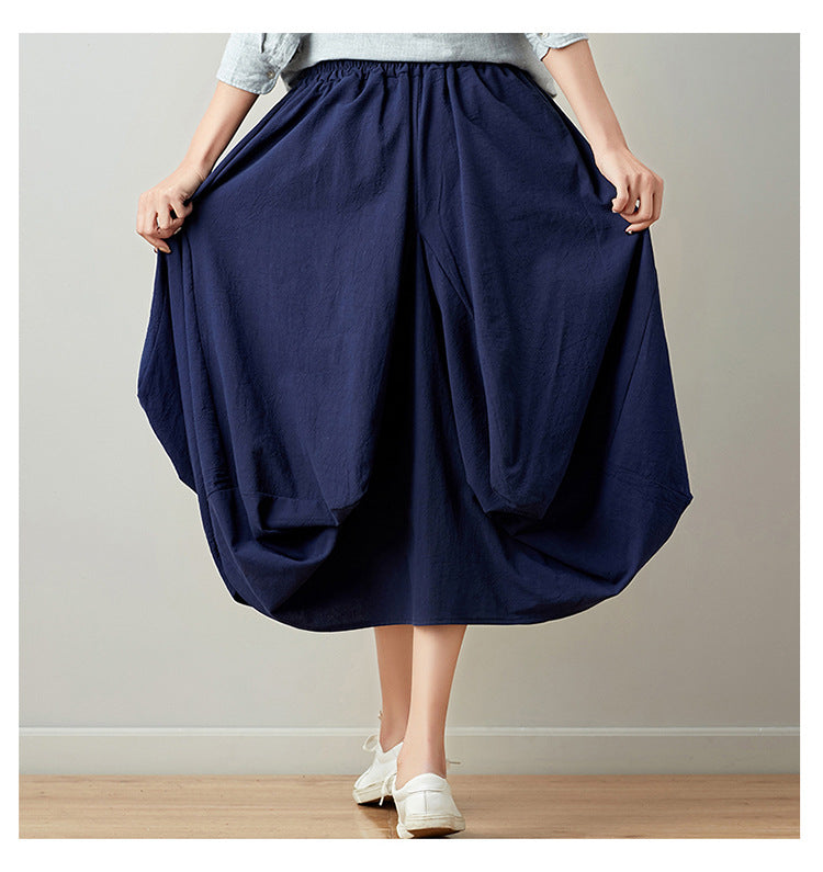 Causal Elastic Waist Linen Plus Sizes Skirts