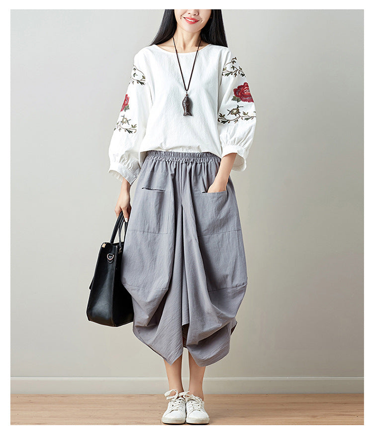 Causal Elastic Waist Linen Plus Sizes Skirts