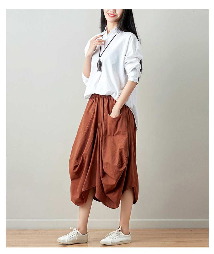 Causal Elastic Waist Linen Plus Sizes Skirts