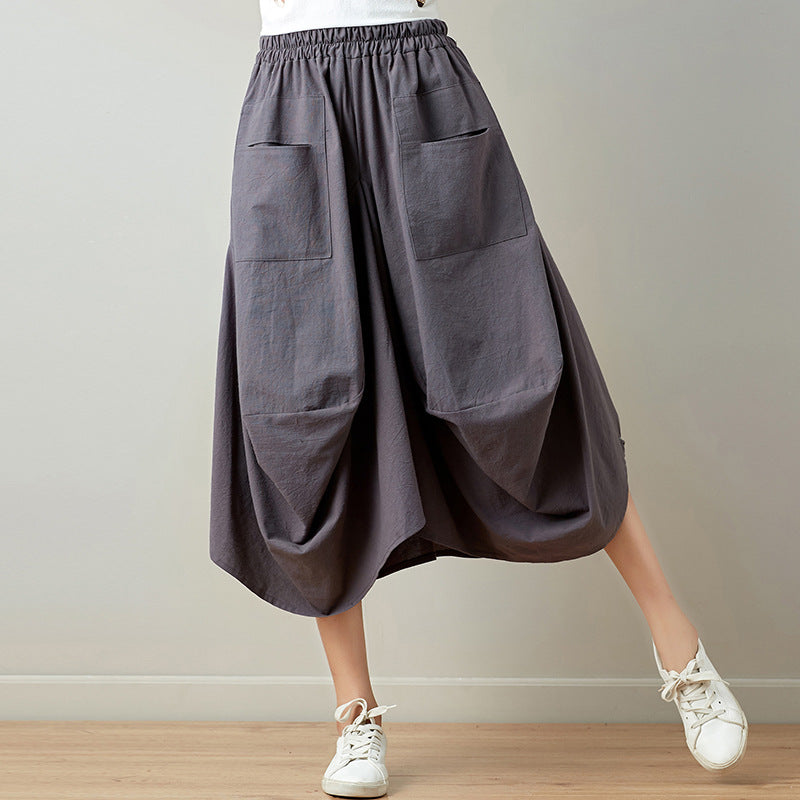 Causal Elastic Waist Linen Plus Sizes Skirts