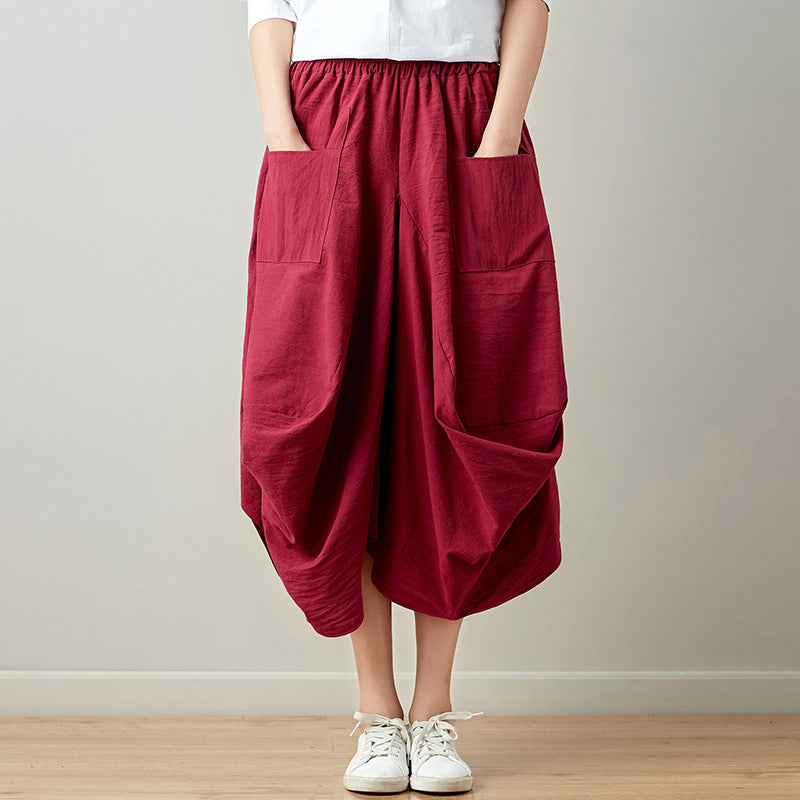 Causal Elastic Waist Linen Plus Sizes Skirts