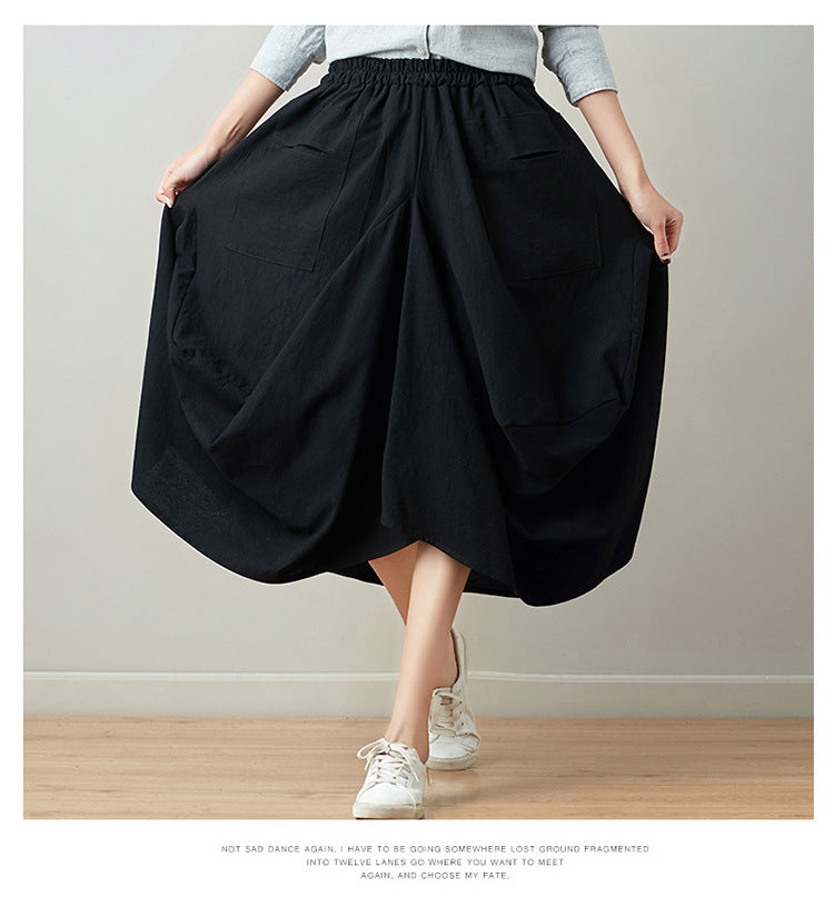 Causal Elastic Waist Linen Plus Sizes Skirts