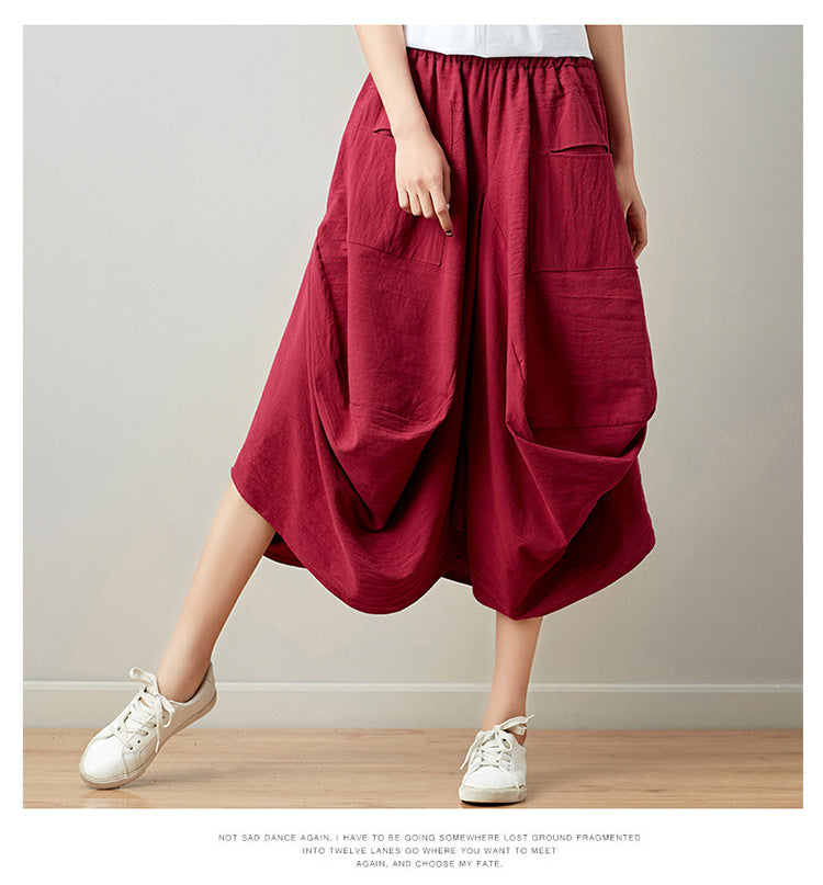 Causal Elastic Waist Linen Plus Sizes Skirts