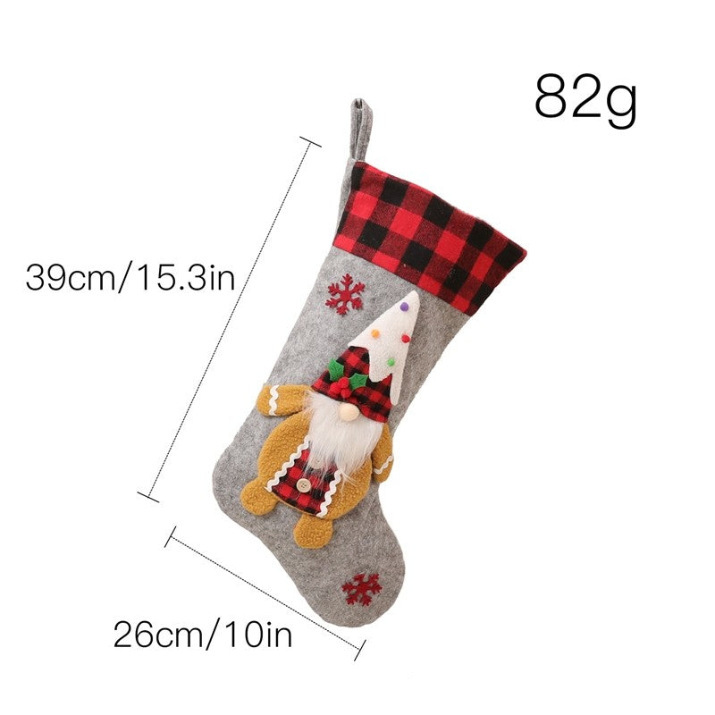 Plaid Ice Cream Rudolph Sock Gift Bag Christmas Decoration