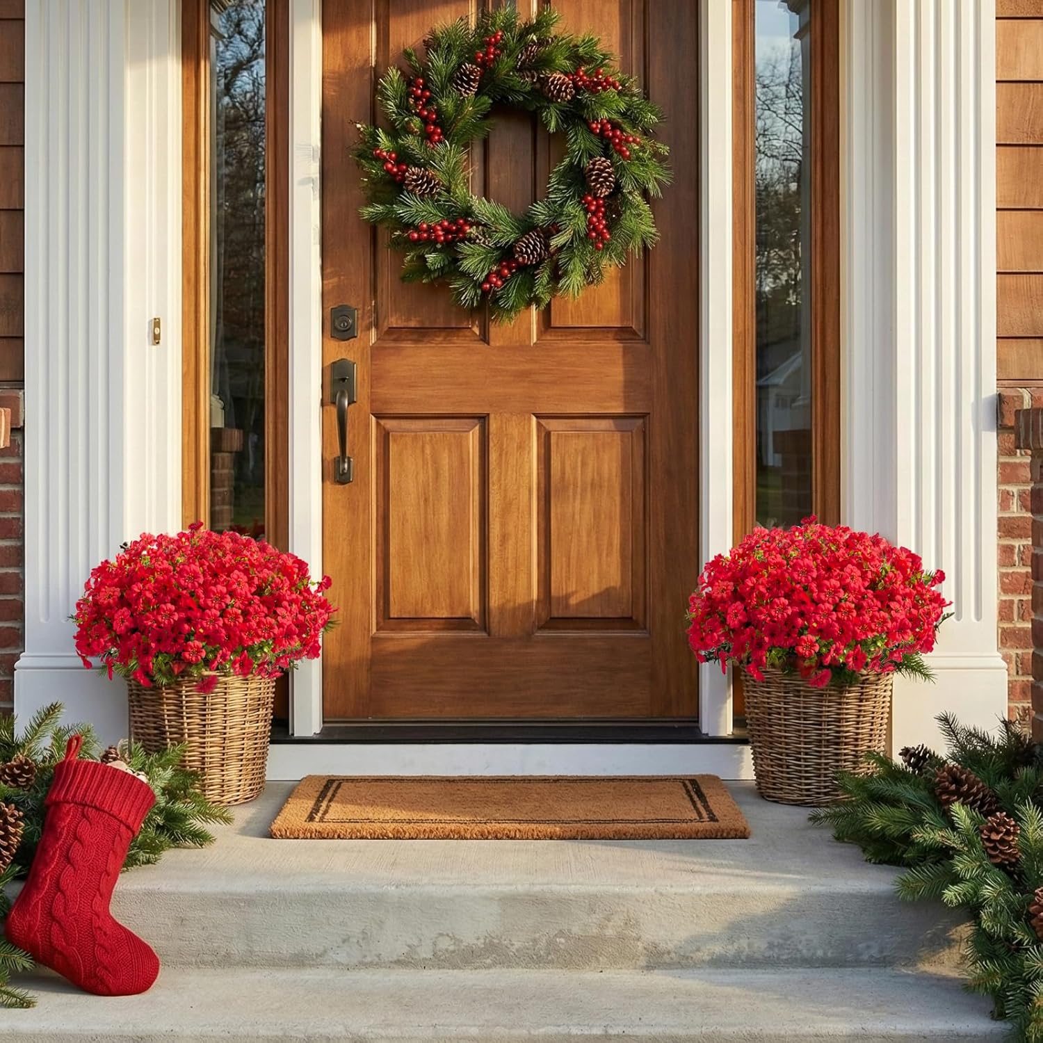 2 Pack Artificial Hanging Flowers with Baskets