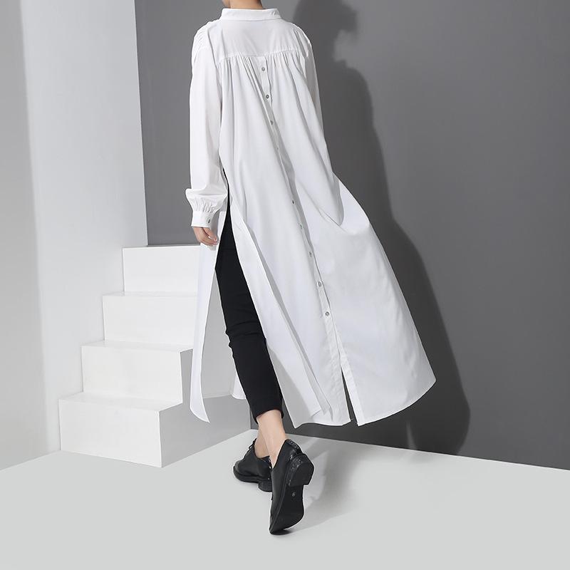 White Simple Fashion Fall Long Shirt Dresses-dresss-White-One Size-Free Shipping at meselling99