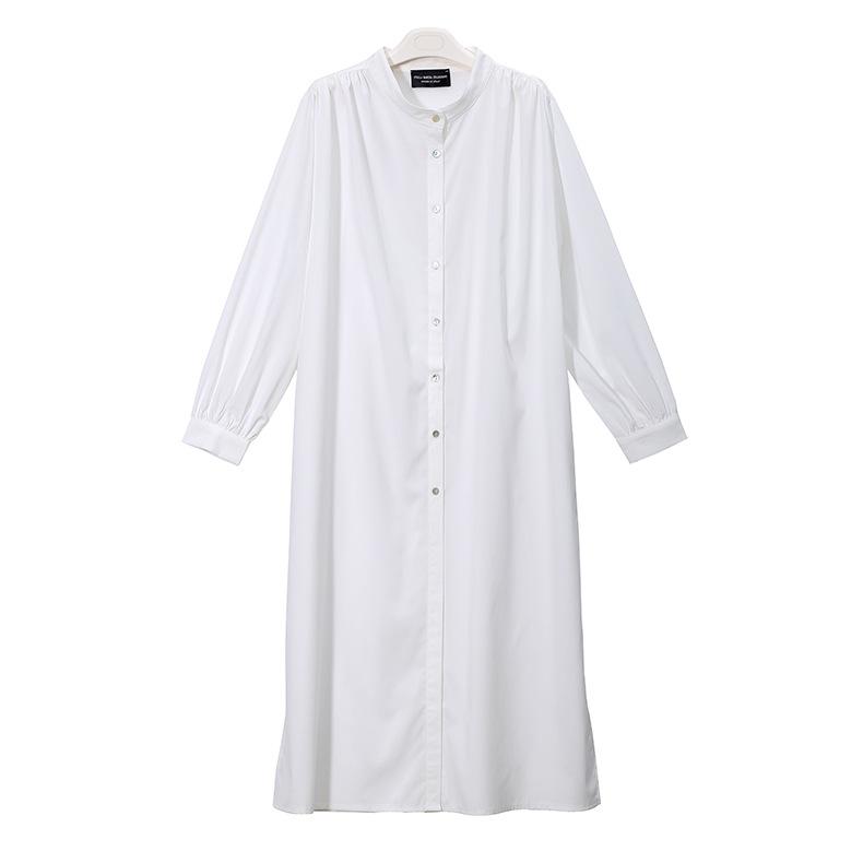 White Simple Fashion Fall Long Shirt Dresses-dresss-White-One Size-Free Shipping at meselling99