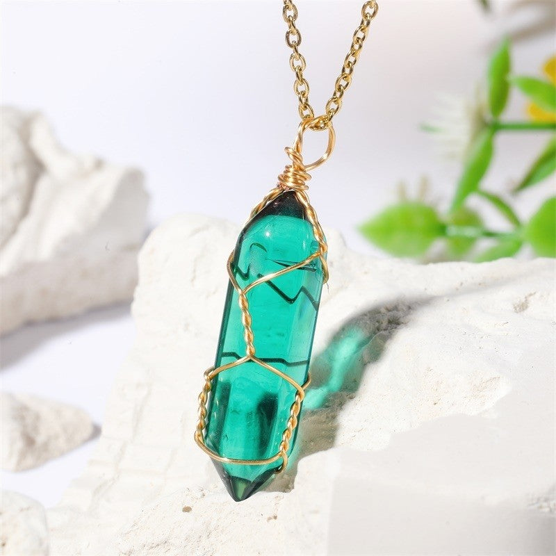 Copper Wire Hexagonal Prism Pendant Necklace