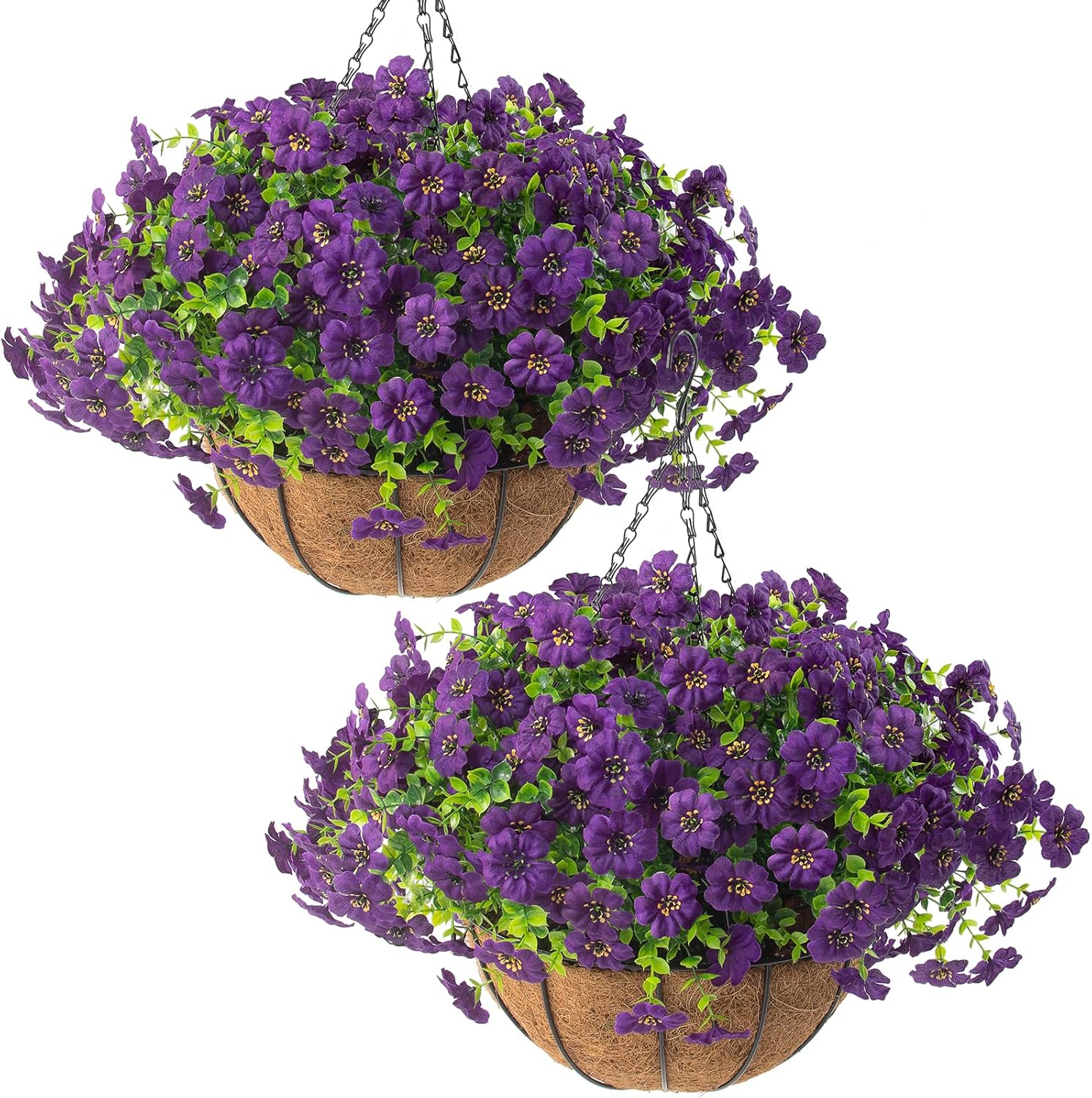 2 Pack Artificial Hanging Flowers with Baskets