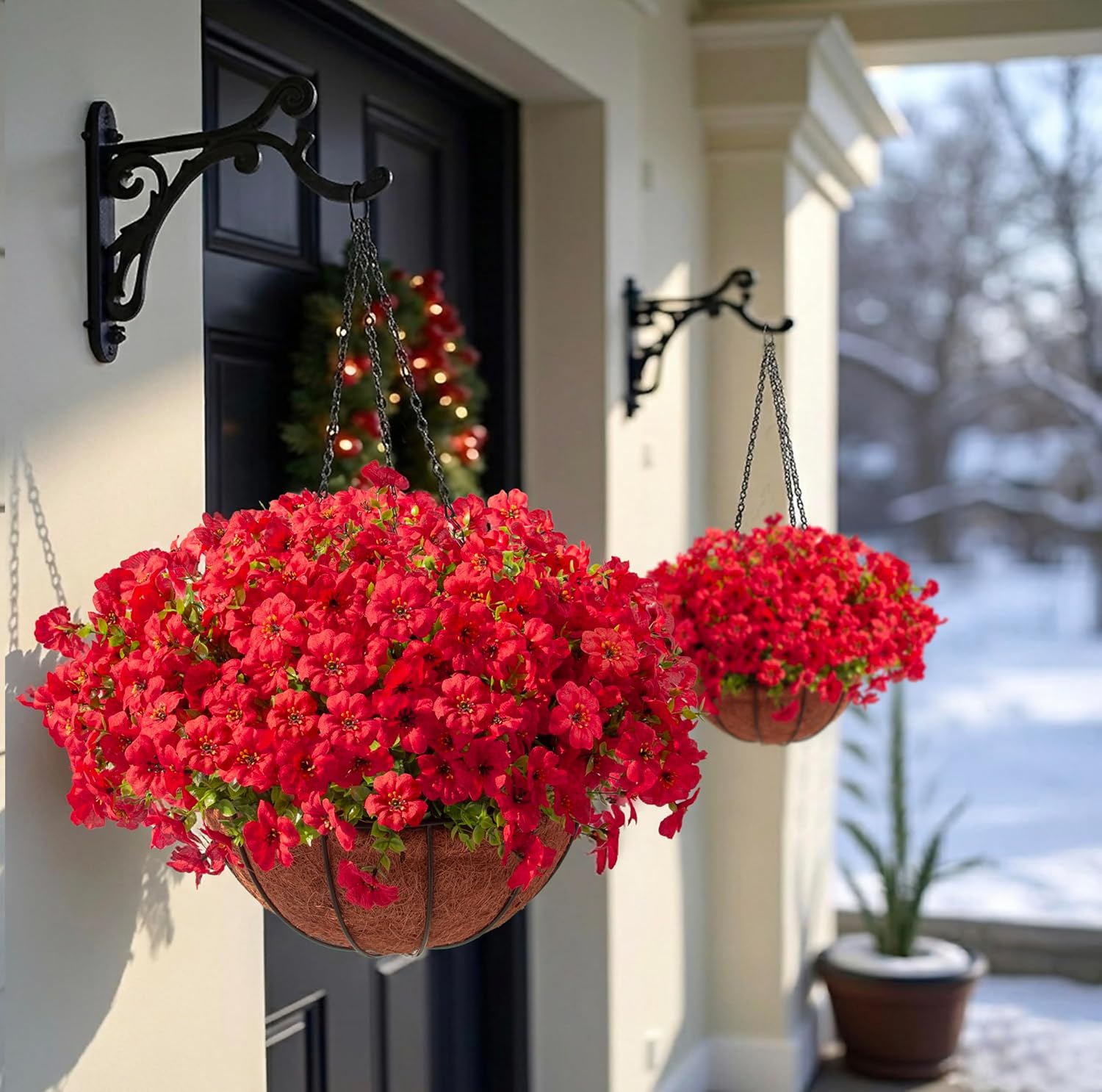 2 Pack Artificial Hanging Flowers with Baskets