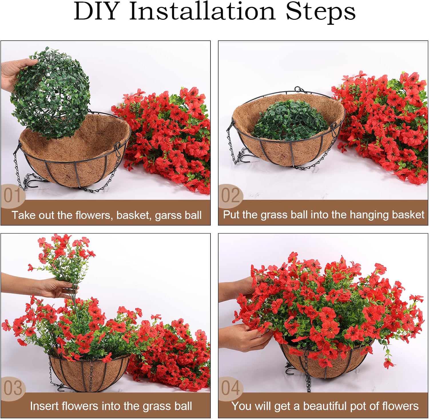 2 Pack Artificial Hanging Flowers with Baskets