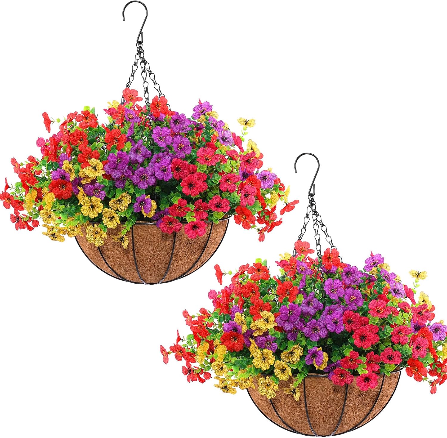 2 Pack Artificial Hanging Flowers with Baskets