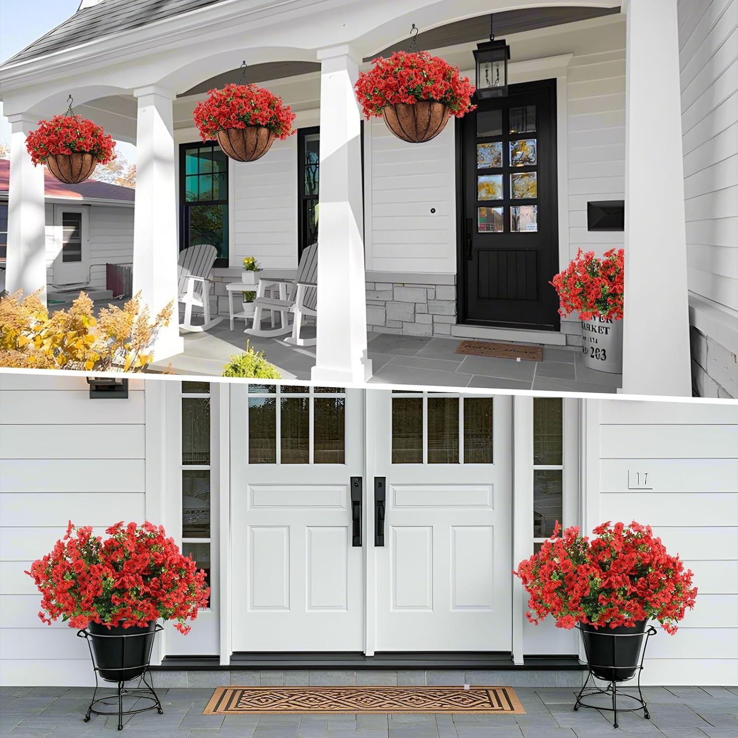 2 Pack Artificial Hanging Flowers with Baskets