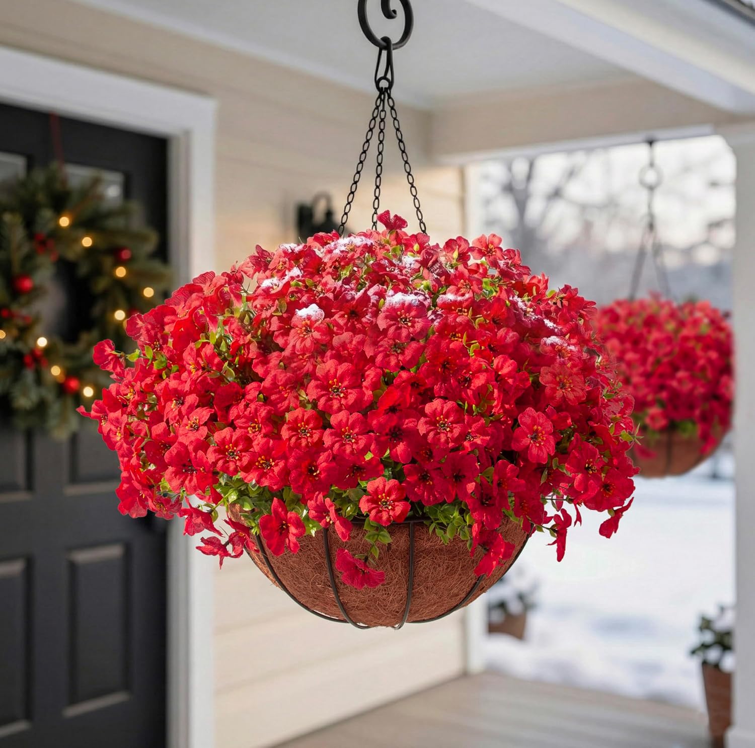 2 Pack Artificial Hanging Flowers with Baskets