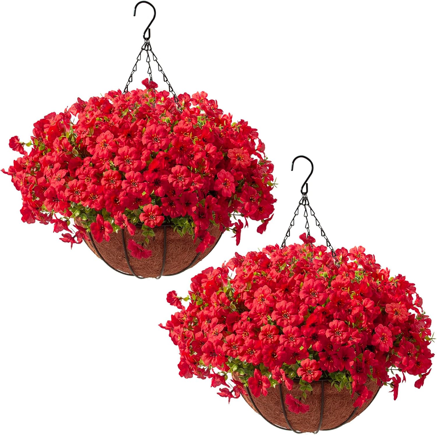 2 Pack Artificial Hanging Flowers with Baskets