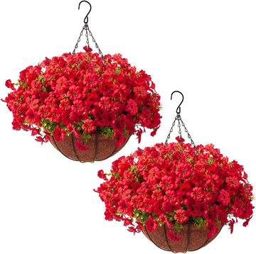 2 Pack Artificial Hanging Flowers with Baskets