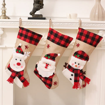 Linen 3D Cartoon Sock Gift Bag Christmas Decoration