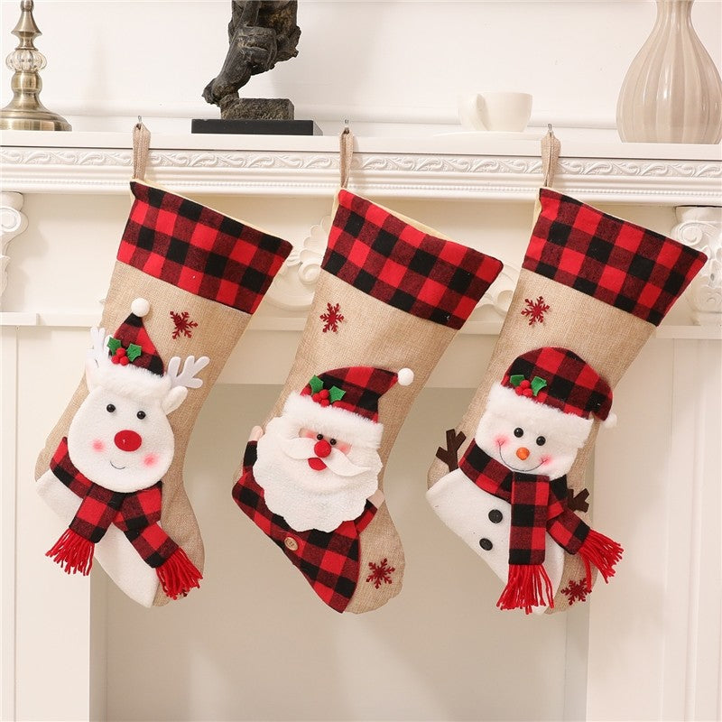 Linen 3D Cartoon Sock Gift Bag Christmas Decoration