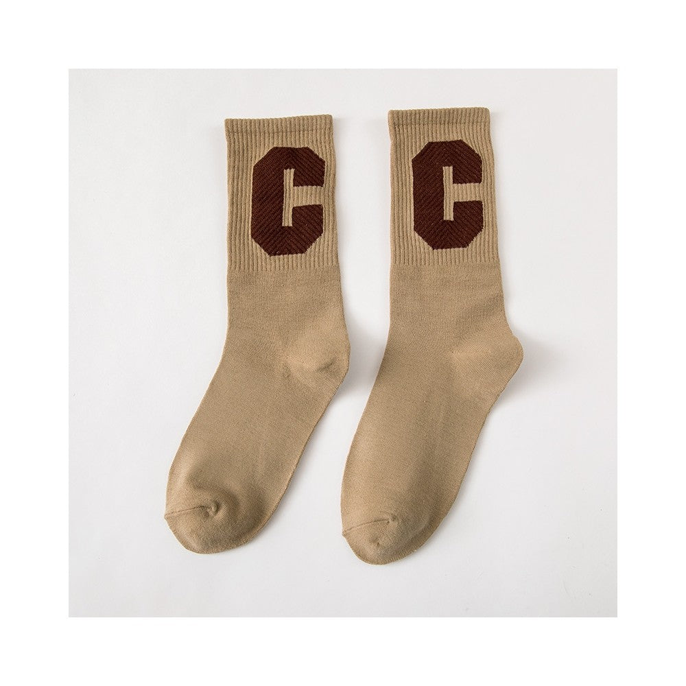 Solid Color Capital Letter C Casual Socks
