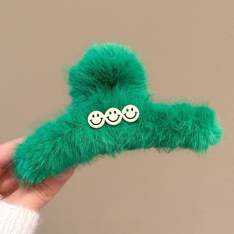 Smiley Faux Fur Hair Claw Clip