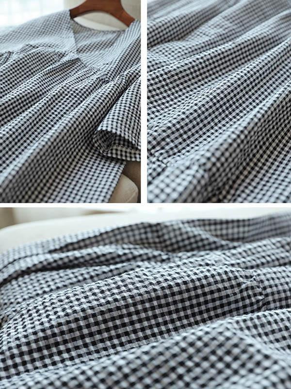 Meselling99 Original Black&White Plaid V-Neck Dress-Maxi Dress-BLACK&WHITE PLAID-FREE SIZE-Free Shipping at meselling99