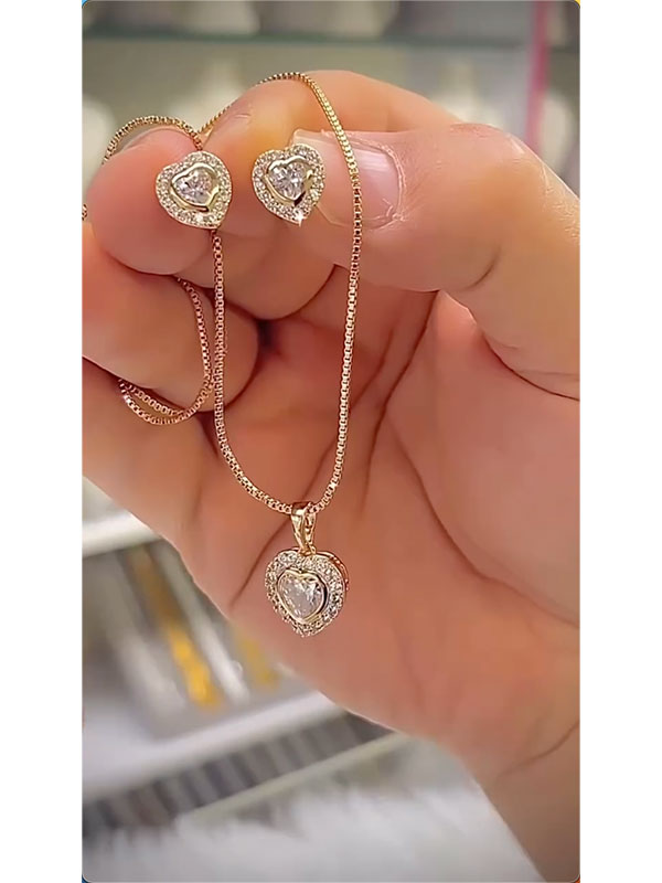 Heart Shape Drop Earrings + Necklaces Accessories